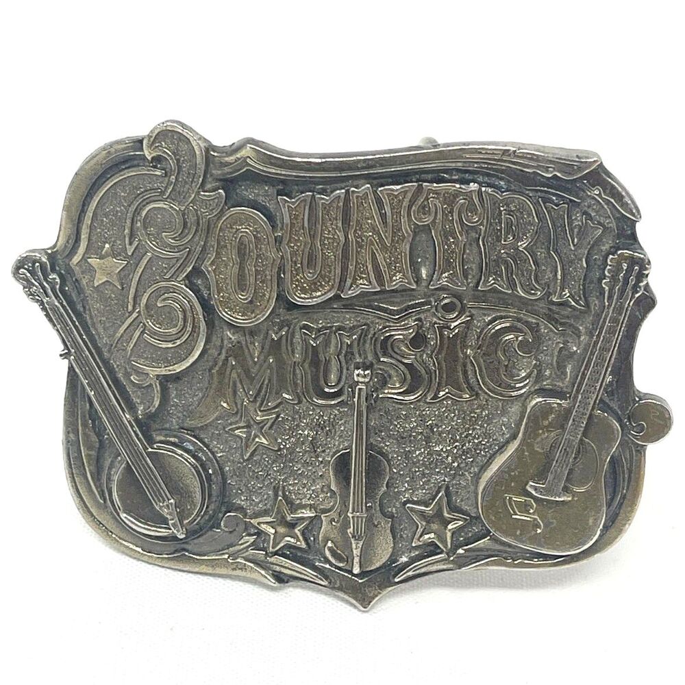 Vintage Country Music Fiddle Banjo Cowboy Cowgirl Western 1980s Belt Buckle USA